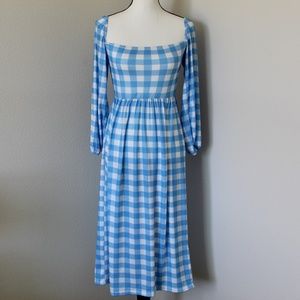 Bright Blue & White Gingham Puff Smock Sundress